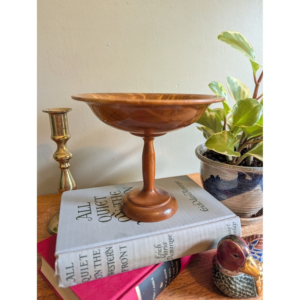 Vintage MCM Hand Turned Myrtlewood Pedestal Bowl Dish Mid Oregon Decor Rustic